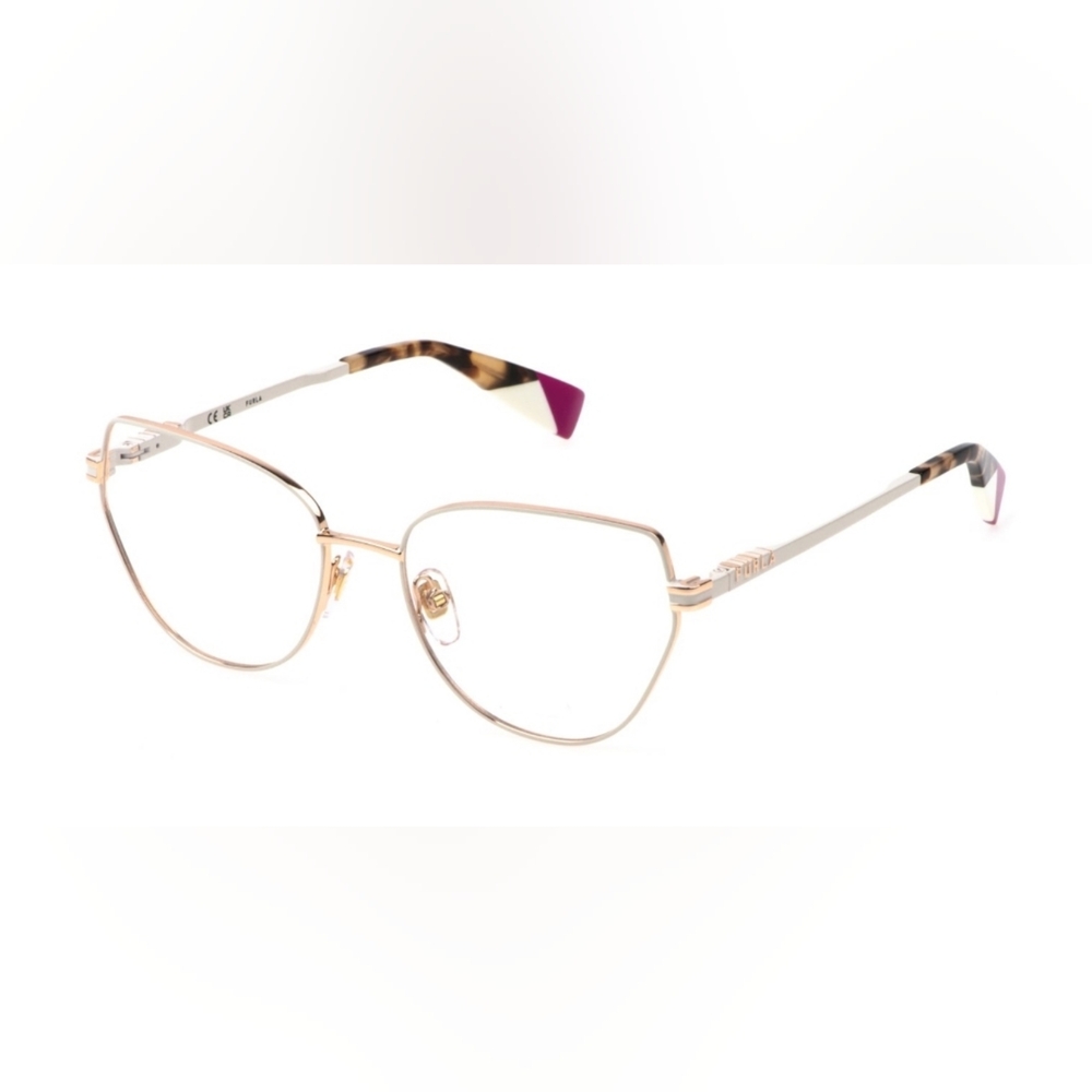 New Furla VFU A84K/772 Geome Eyeglasses Frames White Gold Cheetah 55-17-140